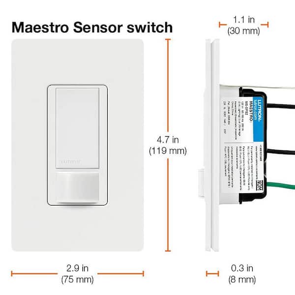 Lutron Maestro Motion Sensor Switch No Neutral Required 5 Amp Single Pole Multi Location White MS OPS5MH WH MS OPS5MH WH The Home Depot