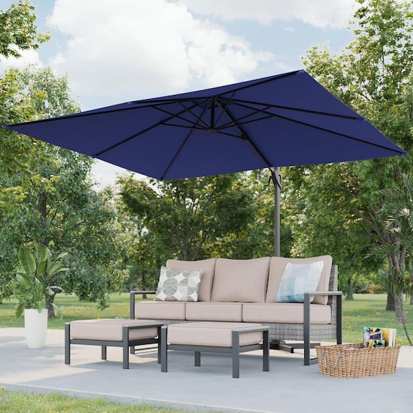 10 x 8 ft. Metal Cantilever Patio Umbrella with 360° Rotation and Canopy Angle Adjustment in Navy Blue