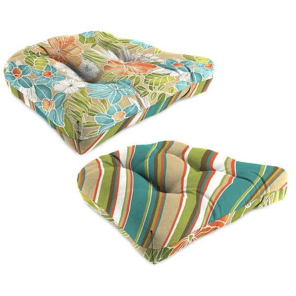Jordan Manufacturing 18 in. W x 18 in. D x 4 in. T Square Reversible Outdoor Wicker Seat Cushion in Browning Opal and Clemens Opal (2-Pack)