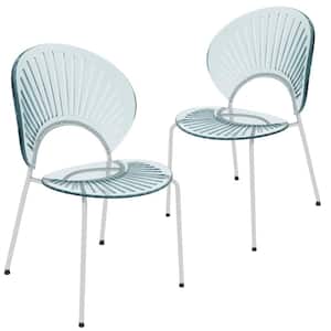 Opulent Mid Century Modern Plastic Dining Chair in Chrome Metal Legs Armless Set of 2, Smoke