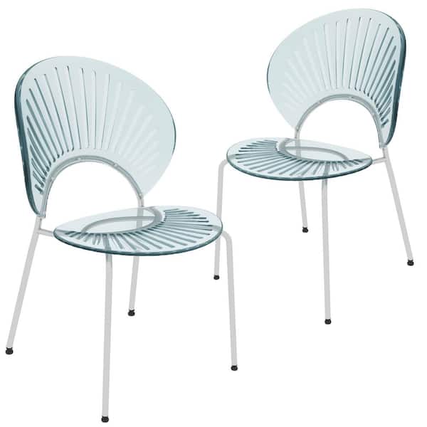 Leisuremod Opulent Mid Century Modern Plastic Dining Chair in Chrome Metal Legs Armless Set of 2, Smoke