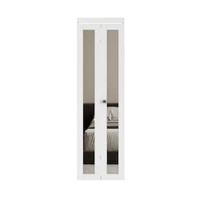 24 in. x 80.5 in. 1-Lite Mirror and MDF White Prefinishied Closet Bifold Door with Hardware Kit