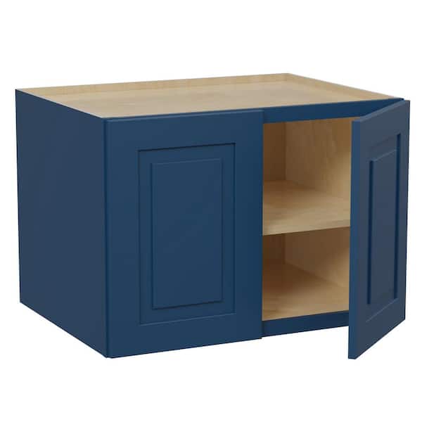 Home Decorators Collection Grayson 30 in. W x 24 in. D x 24 in. H Assembled Plywood Wall Bridge Kitchen Cabinet in Mythic Blue with Soft Close