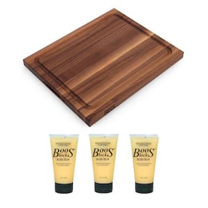 21 in. x 17 in. Rectangle Walnut Au Jus Carving Board and Care Cream, 5 oz.. (3-Pack)