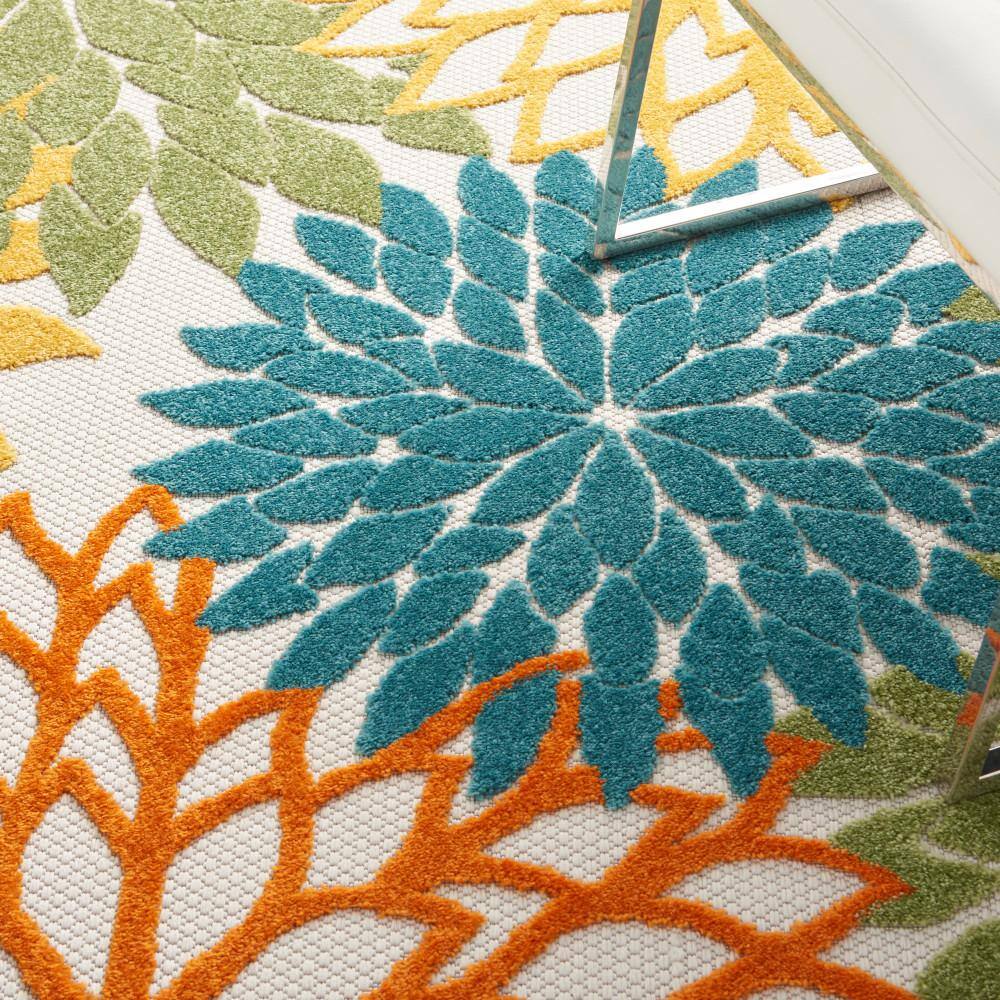 Tropical Turquoise Floral 2' x 6' Synthetic Outdoor Runner Rug