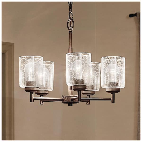 Winslow 19.75 in. 5-Light Olde Bronze Contemporary Shaded Cylinder Chandelier for Dining Room