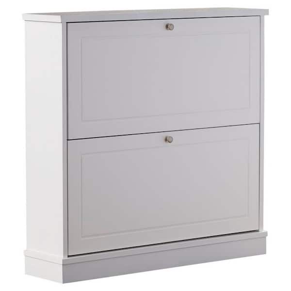 31.75 in. H x 30 in. W White Wood Shoe Storage Cabinet