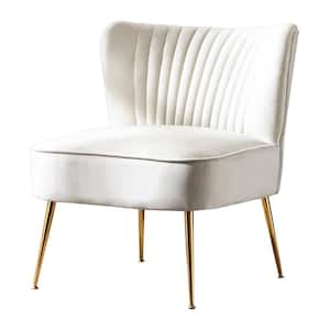Trinity 25 in. Ivory Velvet Channel Tufted Accent Chair