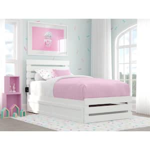 Oxford White Twin Bed with Footboard and USB Turbo Charger with Twin Trundle