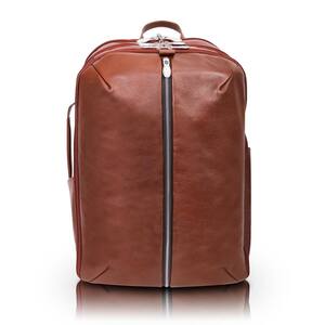 Englewood 17 in. Brown Pebble Grain Calfskin Leather Tcarry-All Laptop and Tablet Weekend Backpack