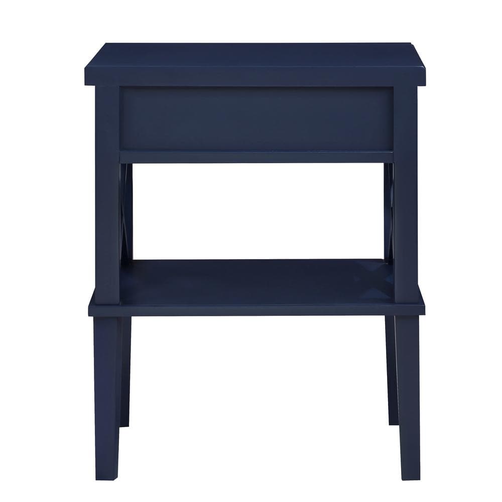 Marta Midnight Blue 1-Drawer Hardwood Nightstand with Shelf