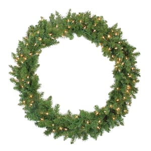 24 in. Green Pre-Lit Rockwood Pine Artificial Christmas Wreath with 50 Clear Lights