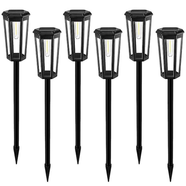 20-Lumens Black 3000K Warm White Garden Lights,Outdoor Dusk to Dawn Integrated LED Waterproof Solar Path Lights (6-Pack)