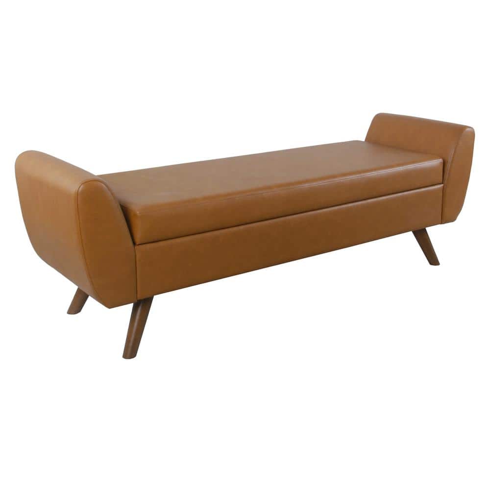 Carmel Vegan Leather Storage Bench with Walnut Wood Legs