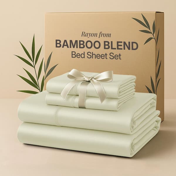 4-Piece Beige Solid Color Bamboo Blend Queen Sheet Set