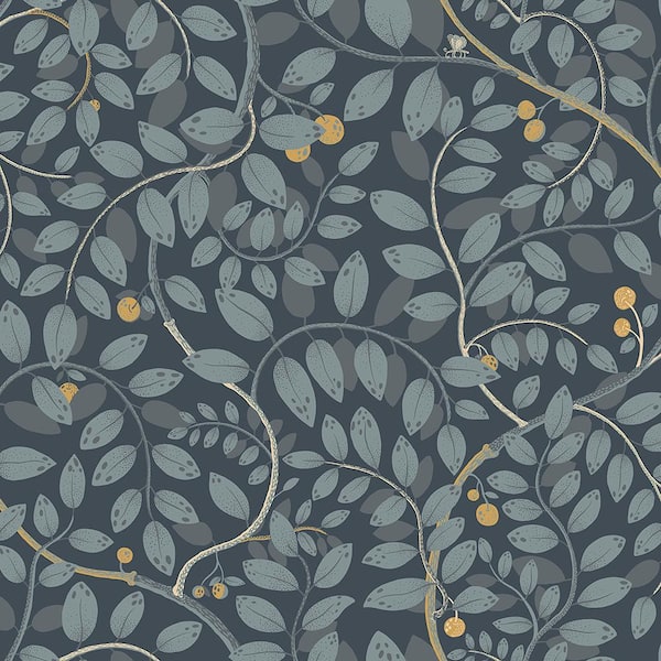 A-Street Prints Kirke Blue Leafy Vines Paper Wallpaper Roll