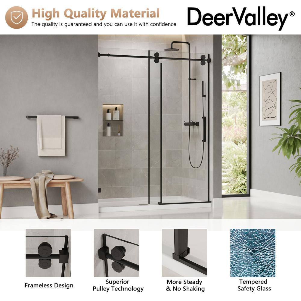 Concord Black Frameless Sliding Shower Door with Tempered Glass