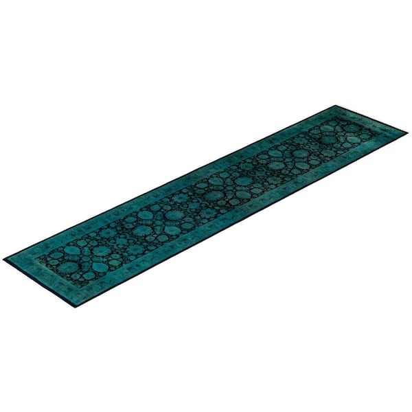 Overdyed Green 2 ft. 7 in. x 11 ft. Wool Indoor Area Rug