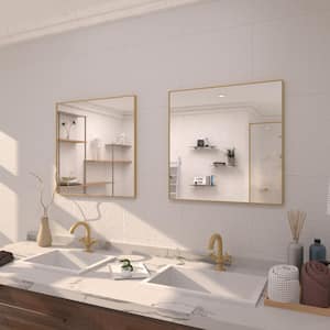 30 in. W. x 30 in. H Rectangular Framed Wall Bathroom Vanity Mirror in Brushed Gold