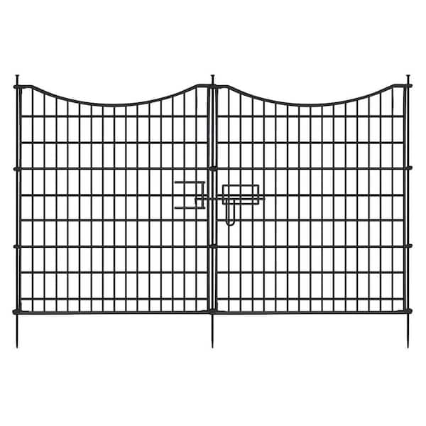 33 in. Rustproof Metal Garden Fence with Gate, Animal Barrier, 18 Panels, No Dig Decorative Outdoor Yard Fence
