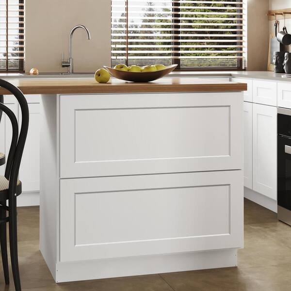 Bremen Shaker Ready to Assemble 36 x 34.5 x 24 in. Base Cabinet with 2-Drawer and 2-Door in White Bremen Shaker Ready to Assemble 36 x 34.5 x 24 in. Base Cabinet with 2-Drawer and 2-Door in White