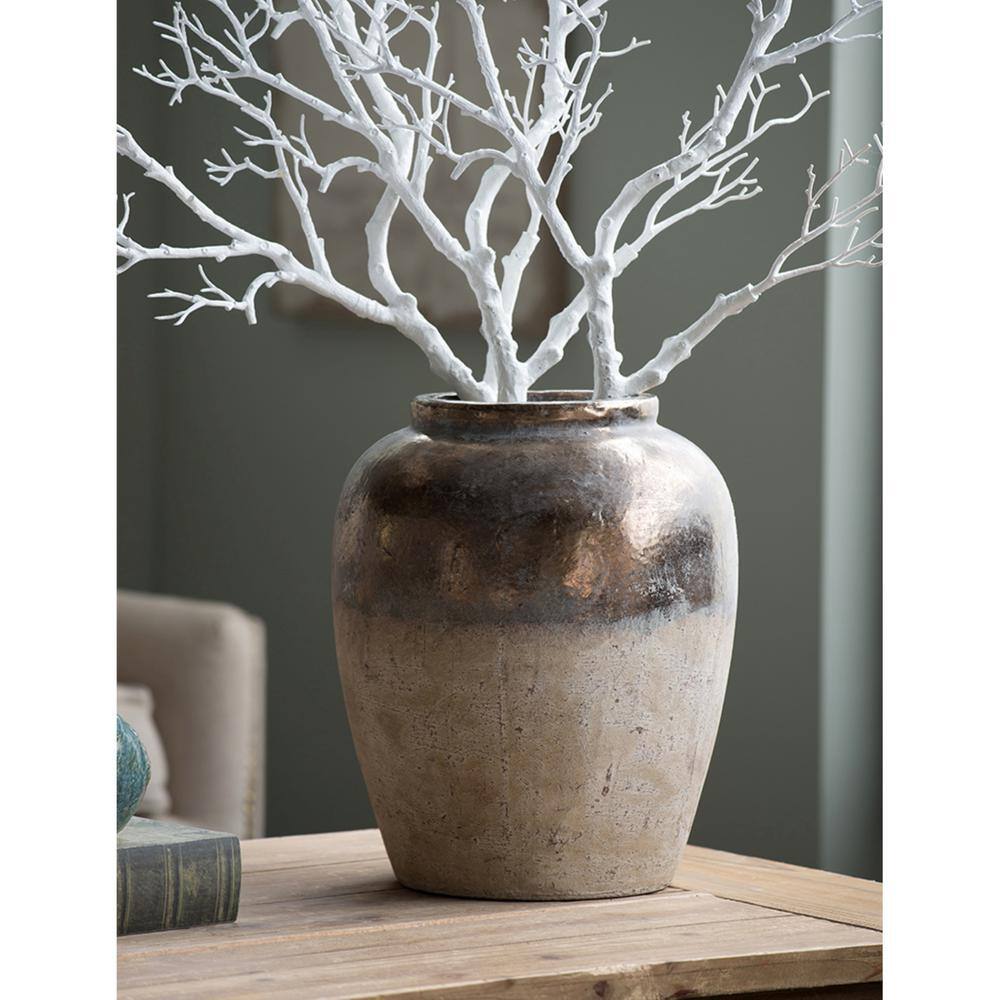 Candia 15.8'' Matte Beige and Metallic Copper Ceramic Vase