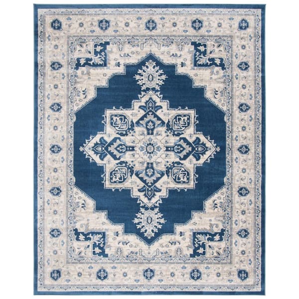 SAFAVIEH Brentwood 11 ft. x 15 ft. Navy/Cream Floral Medallion Border Area Rug