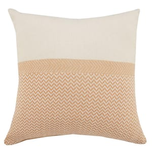 Chic Off-White / Orange Chevron Color Block Soft Poly-fill 18 in. x 18 in. Throw Pillow