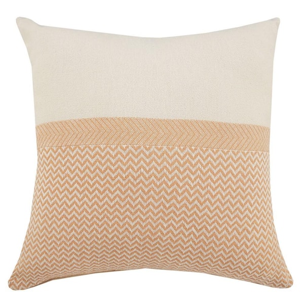LR Home Chic Off-White / Orange Chevron Color Block Soft Poly-fill 18 in. x 18 in. Throw Pillow