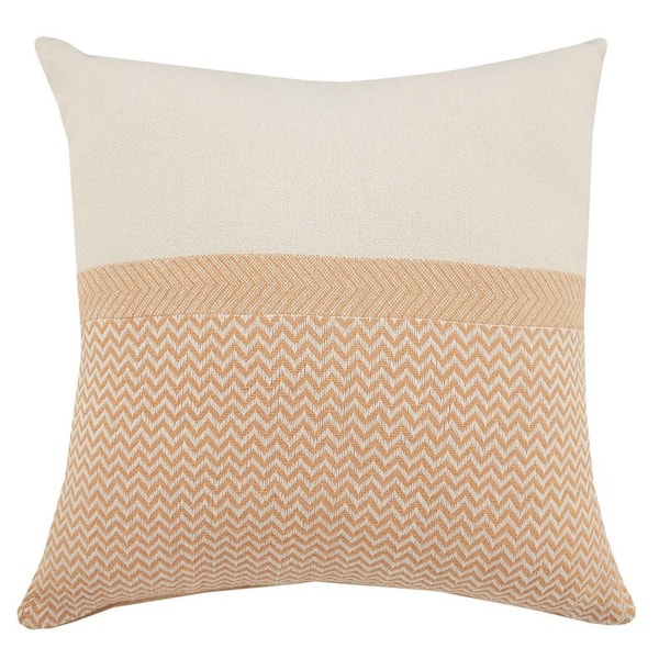 Unbranded Chic Off-White / Orange Chevron Color Block Soft Poly-fill 18 in. x 18 in. Indoor Throw Pillow