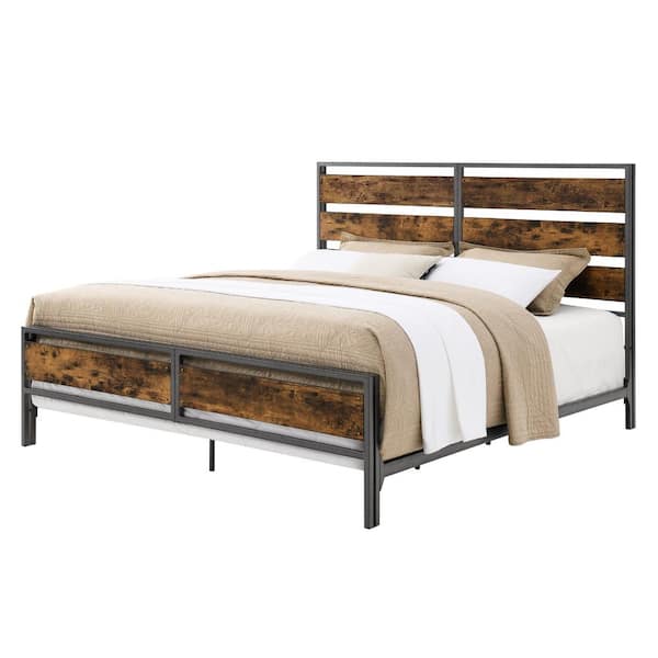 Welwick Designs Reclaimed Barnwood King Size Industrial Slat Bed Hd8426 The Home Depot