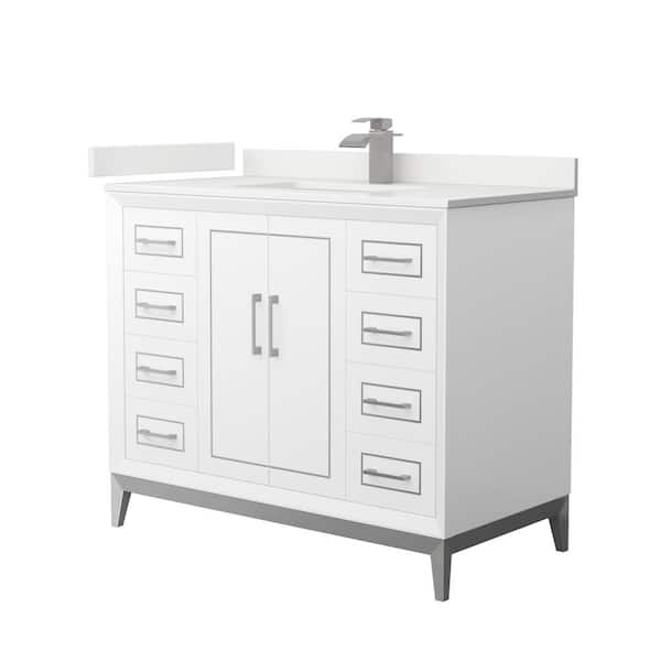 Wyndham Collection Marlena 42 in. W x 22 in. D x 35.25 in. H Single Bath Vanity in White with White Quartz Top