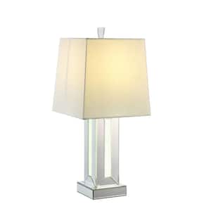 30 in. Cuboid Mirrored and Faux Diamonds Table Lamp in Silver