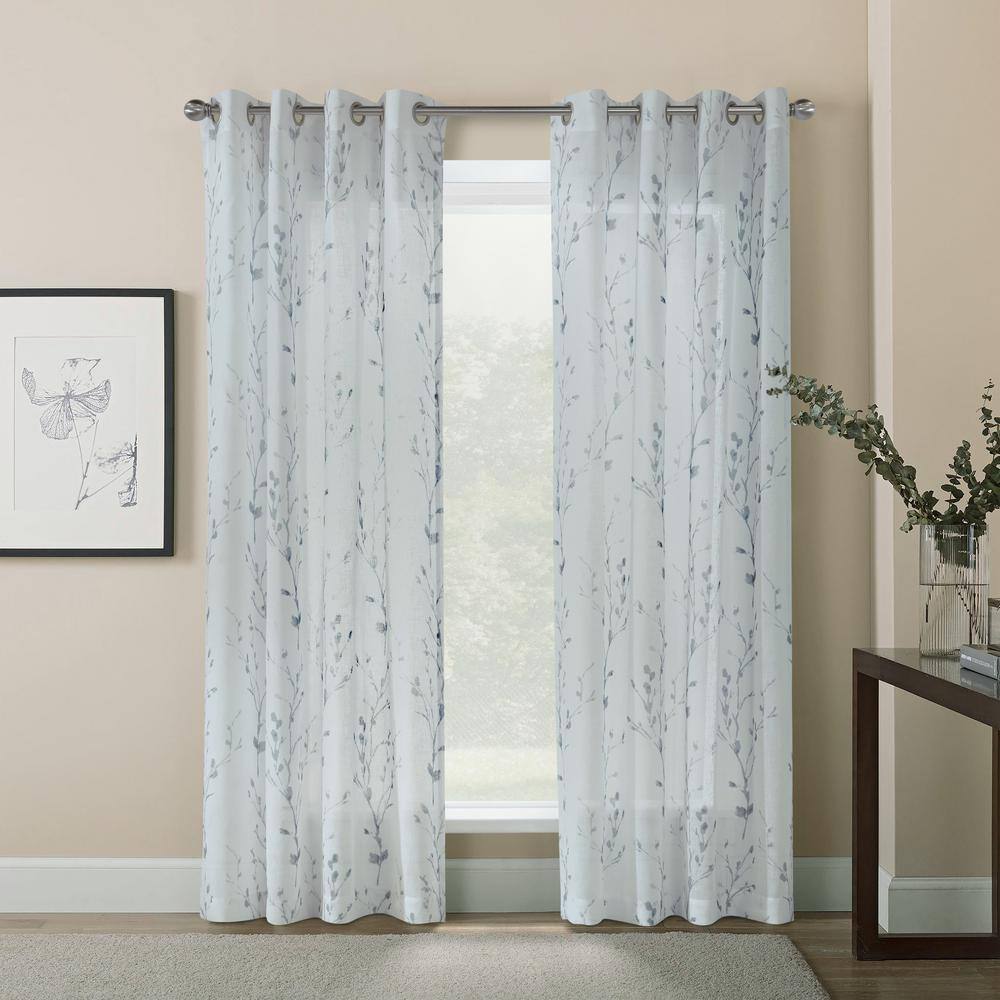 White Faux Linen Light-Filtering Grommet Curtain Panel, 52 x 95in