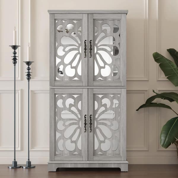 Alan Light Gray 67.40 in. H Accent Storage Cabinet with Doors and Adjustable Shelves