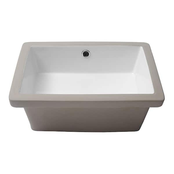 17 in. Undermount Rectangular Bathroom Sink with Overflow in White Ceramic