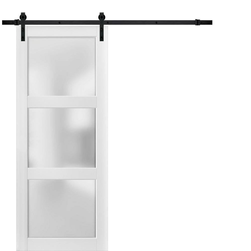 Assembly Required 18 in. x 96 in. 1-Panel Frosted Glass White Solid Wood Sliding Barn Door with Hardware Kit price history on PriceWatchPro
