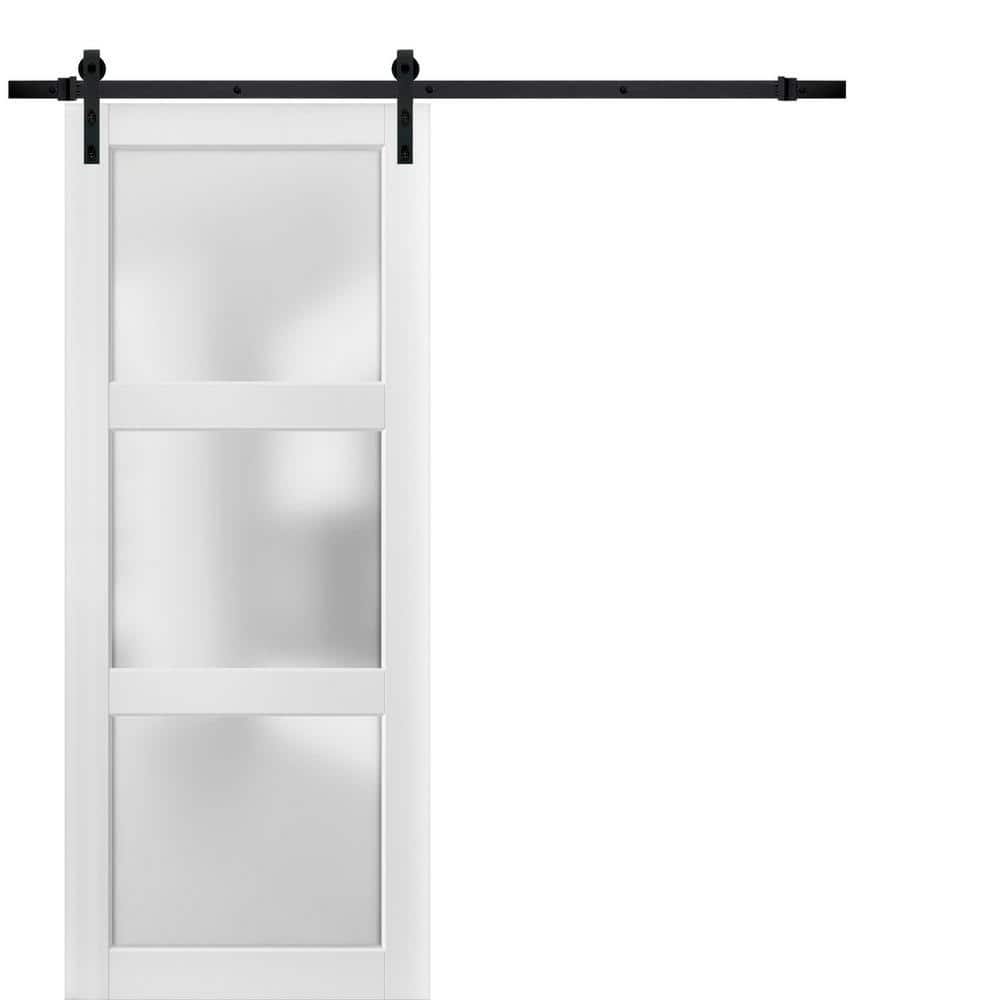 Assembly Required 30 in. x 84 in. 1-Panel Frosted Glass White Solid Wood Sliding Barn Door with Hardware Kit price history on PriceWatchPro