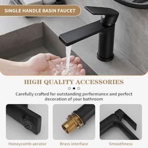 Single-Handle Single-Hole Modern Bathroom Faucet for Sink Drip-Free Vanity Sink Faucet in Matte Black