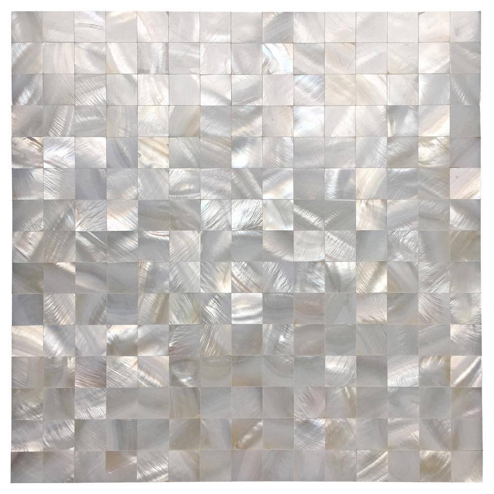 Art3d Square White 12 in. x 12 in. Natural Seashell Mosaic Tile ...