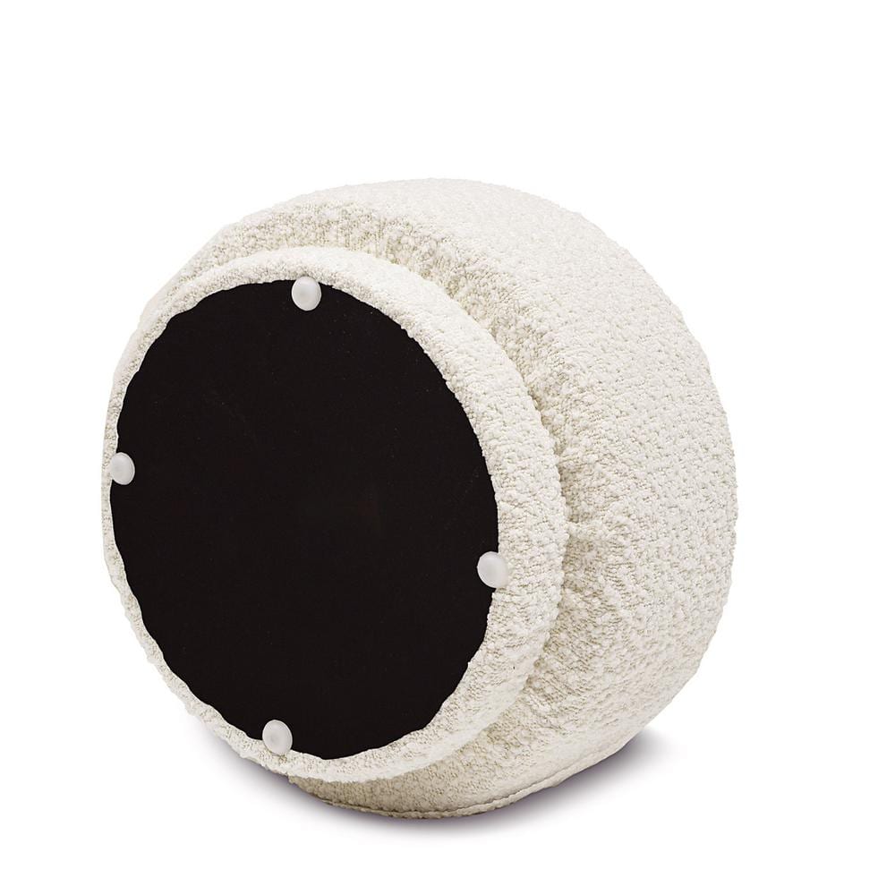 Ivory White Boucle Round Mushroom Ottoman, Small