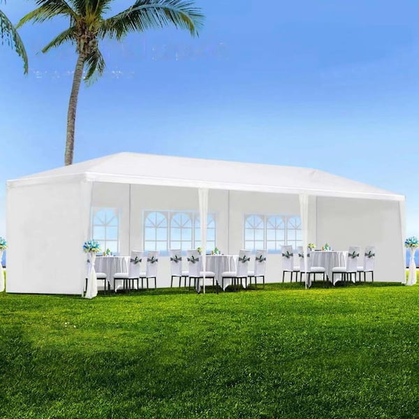 10 ft. x 30 ft. White Party Wedding Tent Canopy Outdoor Gazebo with 5 Removable Sidewalls, Big Wedding Party Event Tents