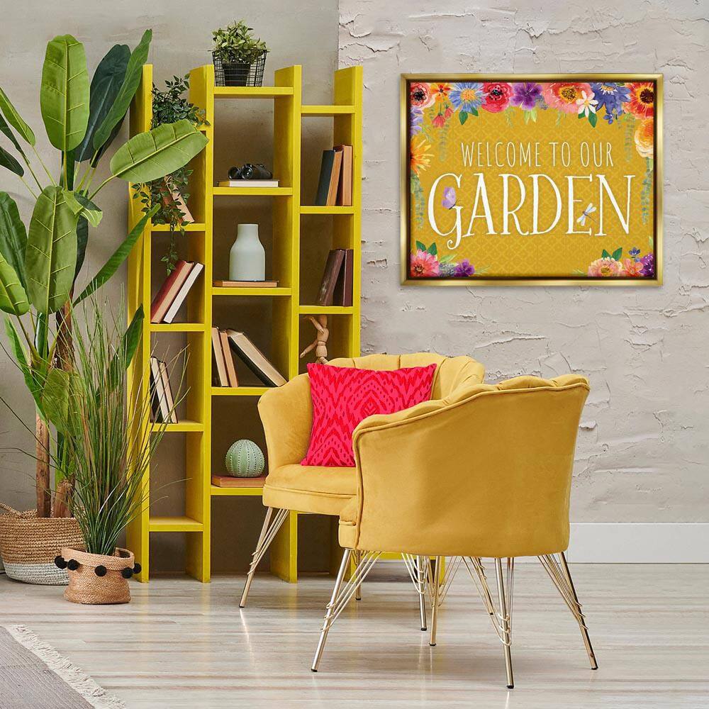 Garden Welcome with Floral Border by Nicole DeCamp Gold Floater Frame Typography Graphic Art Print 25 in. x 31 in. price history on PriceWatchPro