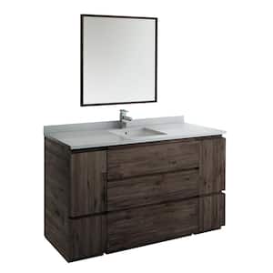 Formosa 60 in. Modern Vanity in Warm Gray with Quartz Stone Vanity Top in White with White Basin and Mirror