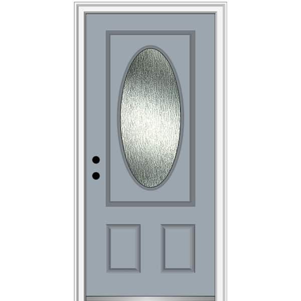 MMI Door 36 in. x 80 in. Right-Hand Inswing Rain Glass Storm Cloud Fiberglass Prehung Front Door on 4-9/16 in. Frame