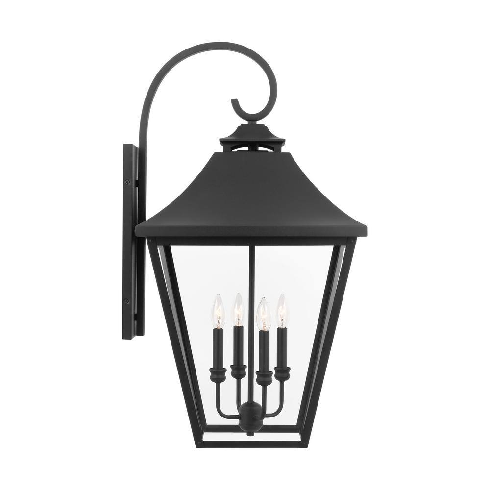 Galena Extra Large Black Outdoor Wall Lantern with Clear Seeded Glass