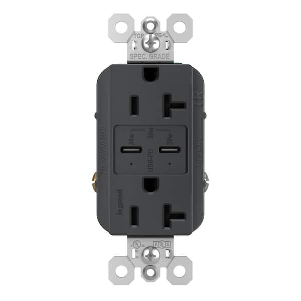radiant 20 Amp 125-Volt Tamper-Resistant Duplex Outlet with Ultra-Fast PLUS Power Delivery USB C/C, Graphite