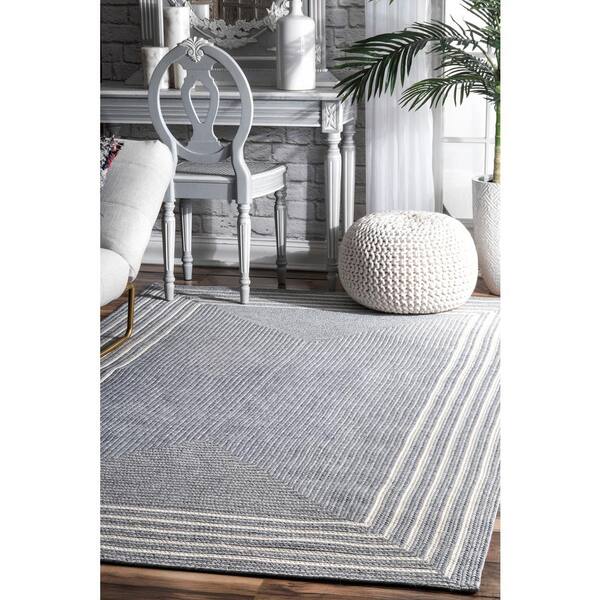 Nuloom Kaiser Striped Farmhouse Gray 8, Striped Indoor Outdoor Area Rugs 8×10
