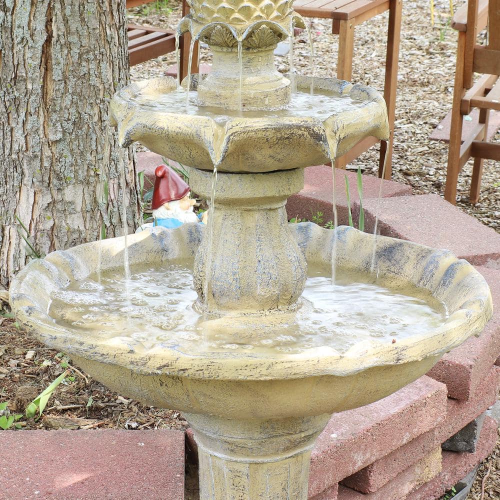 Earth Finish Solar Powered 2-Tier Outdoor Fountain with LED Light