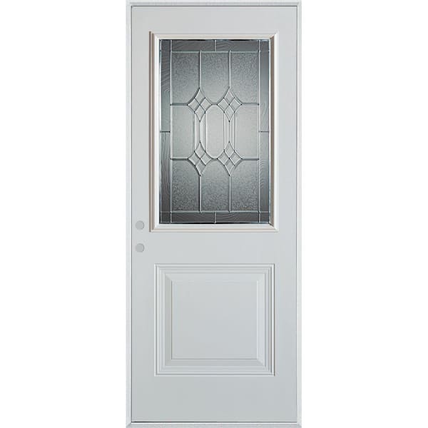 Stanley Doors 32 in. x 80 in. Orleans Patina 1/2 Lite 1-Panel Painted White Right-Hand Inswing Steel Prehung Front Door